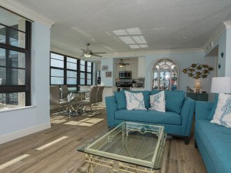 Living room area with full view of the Gulf of Mexico. Sofa bed provided.