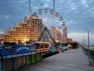 Daytona Beach Boardwalk-rides, arcades, shops, restaurants & outdoor concerts.