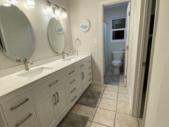 bathroom with separate 84" vanity to accomodate more people