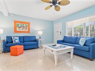 LR with two queen sleeper sofas with memory foam mattresses