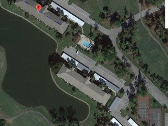 Arial of our building showing location of Pool and Tennis Courts