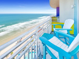 Oceanfront balcony with pub chairs