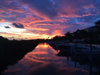 A colorful sunset over trhe Anglers boat lagoon