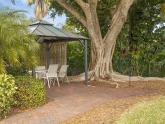 Gazebo and seating at bayside access, steps from the front door
