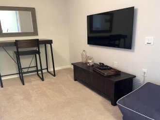 Den with desk and TV