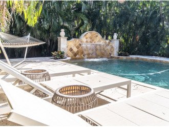 Completely private backyard with heated pool, patio, outdoor shower and hot tub. #1