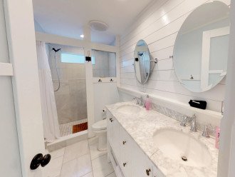 Popular Bead Board walls lead to Large Shower