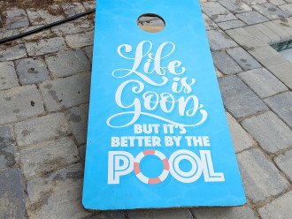 Let's play cornhole by the pool!