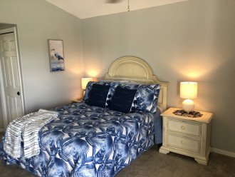New Tommy Bahama bedding on comfortable queen bed