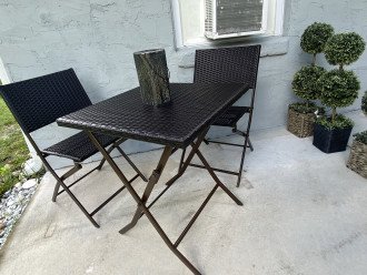 Brand new bistro set for front patio - separate dining areas now.