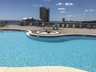 Tower 2 pool is heated and has great views of the Gulf