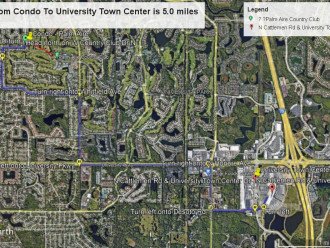 5.0 mile route from condo to University Town Center (UTC)