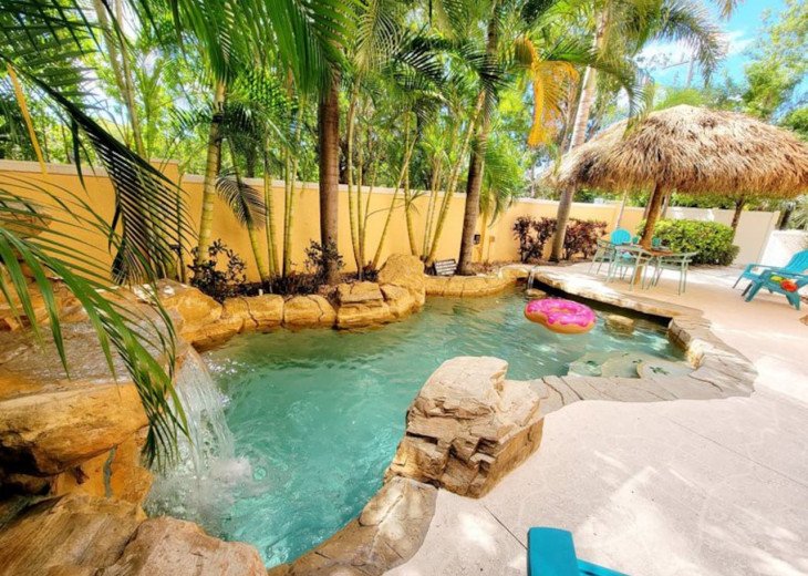 Private Tropical Heated Pool with a waterfall