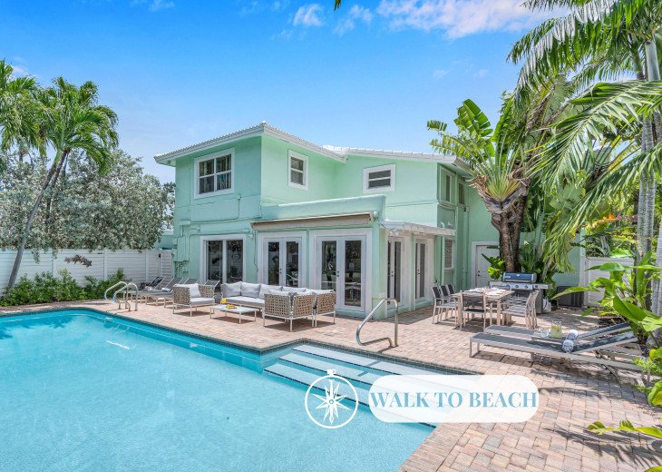 Steps away from the beach. Classic coastal Florida residence with a heated pool.