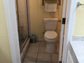 Master bathroom with walk-in shower.