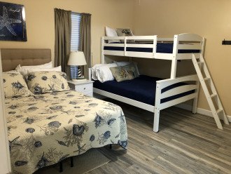 Bedroom 3 with a Queen bed and bunk with full lower and twin upper.