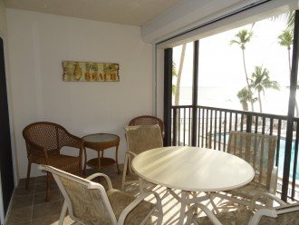 The Lanai provides a great view of the courtyard, pool, and beach.