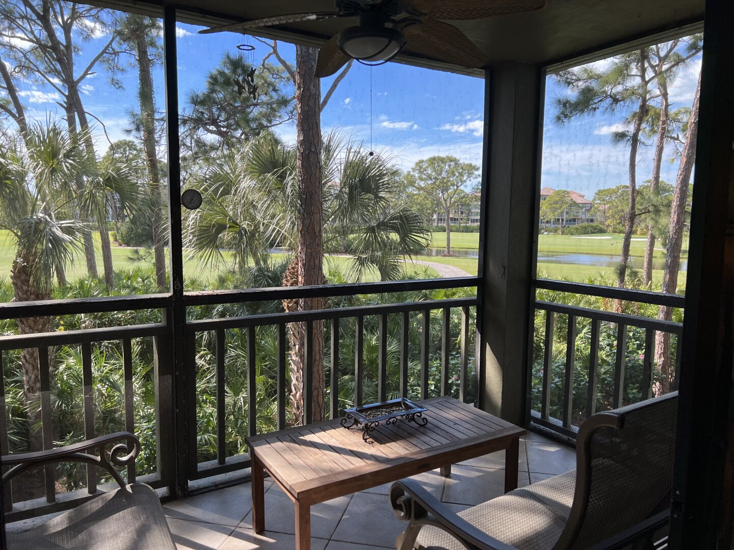 Peaceful golf course view from the lanai