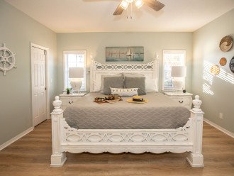 Dreamy first floor master bedroom with attached full bathroom. Step free and lots of space.