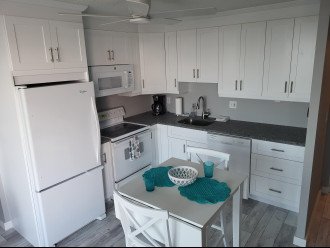 Fully stocked kitchen for long term stay. Lots of cabinet space