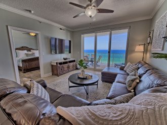 Beautiful view of the Gulf of Mexico from the comfort of this beautiful Boho style design living room