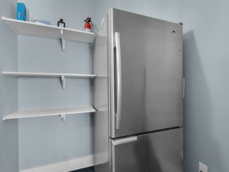 2nd fridge w/ ice maker near kitchen, extra storage space