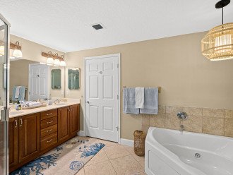 Master bathroom with walk-in shower and large tub.