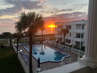 Sunrise over the courtyard from your balcony