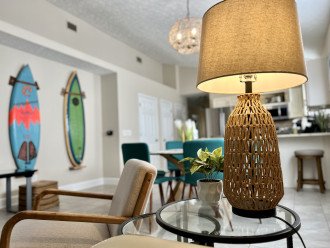 Fun surf themed decor creates the perfect relaxing atmosphere.