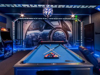 Personal Star Wars game room with 2 Xbox consoles, gaming chairs, Karaoke Corner , air hockey , Arcade games right in your own home