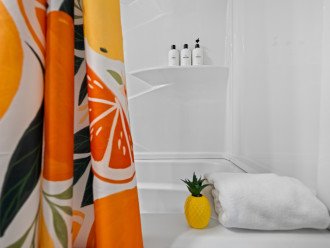 Hallway Bathroom: Shower/ tub combination.