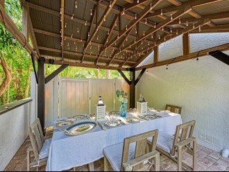 Pergola dining for 10, candles, serve ware, plastic wine glasses, only the best!