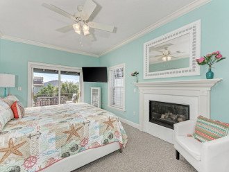 Bedroom 3 has new king gel bed with 4" foam mattress topper, fireplace, terrace