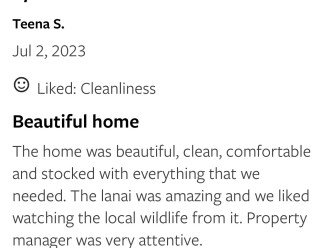 5 Star Review from VRBO
