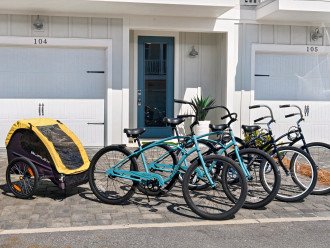 Enjoy biking to all your favorite attractions with four adult bicycles & trailer