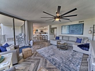 Living room has a new sleeper sofa and swivel chairs to enjoy the amazing view of the pool and the Gulf of Mexico