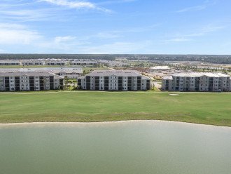 Aerial view from lake behind the condos
