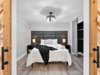 BR #3 is fitted w/ stylish wall paneling & a Queen memory foam mattress