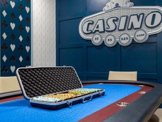 Poker chips in casino room