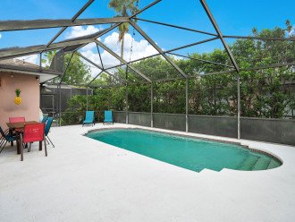Spacious outdoor private patio and pool. Pool was just this October drained acid washed to a sparkle and refilled. There are now two outdoor patio tables to fit all 10 guests at least.