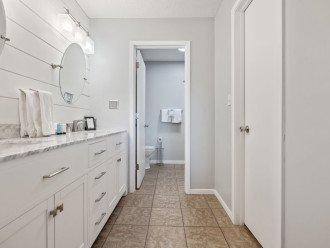 Master Bathroom offers a shower & double sinks.