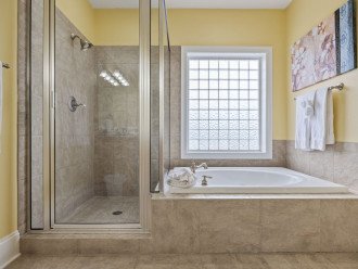 Master Bath offers a shower, garden tub & water closet. * the spa jets have been disconnected, this operates as a garden tub only*