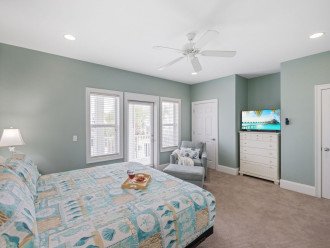 Master Bedroom offers a king bed, private attached bath & private balcony & tv.