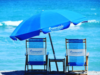 Oceanside Beach Service offers rentals for their beach chairs, umbrellas, and cabanas and is located right on the beach, on the south side of the pier directly across from the Wyndham Hotel.