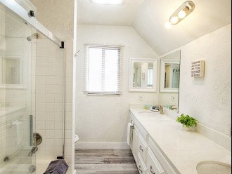 Featuring bathroom with double sink for groups and families.