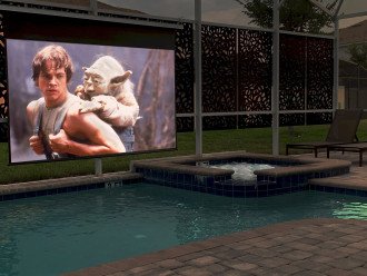 Enjoy Your Favorite Movies Or Television At Night Poolside!