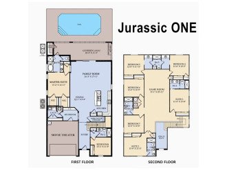Floor Plan - Jurassic ONE (The following bedrooms and bathrooms are labeled per this plan.)