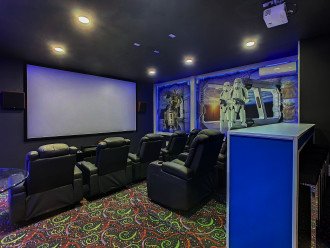 Enjoy your Favorite Movies Or TV in the Reclining Theater Seats or at the Bar Top Counter