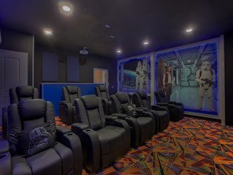 Enjoy Your Favorite Movies or TV Shows in the Reclining Theater Seats or at the Bar Top Counter