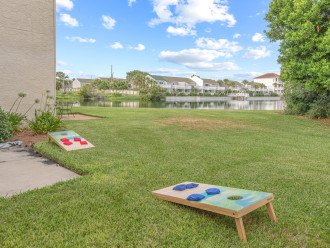 Play a game of cornhole or picnic on the grass to enjoy the scenery